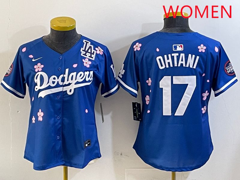 Women Los Angeles Dodgers #17 Ohtani Blue Sakura Edition 2025 Nike MLB Jersey style 4->women mlb jersey->Women Jersey